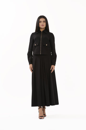 Elara – Black Pleated Midi Skirt - 105012