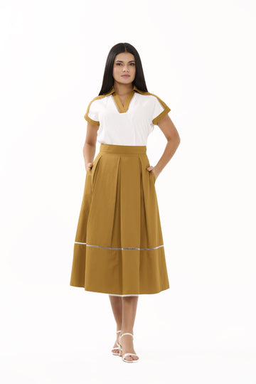 Florence – Mustard Pleated Midi Skirt - 105021