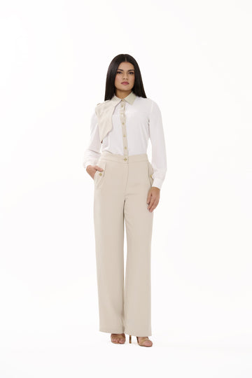 Leona – Ecru Long-Sleeve Blouse - 305005