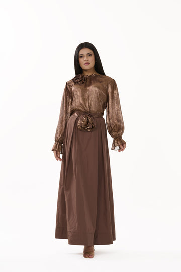 Selene – Brown Long-Sleeve Blouse - 305009