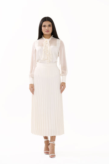 Hazel – Ecru Pleated Midi Skirt - 105003