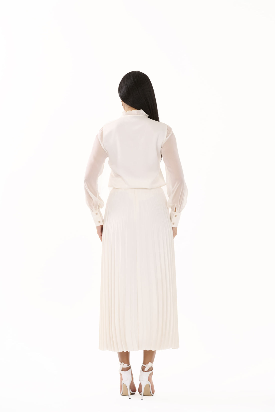 Hazel – Ecru Pleated Midi Skirt - 105003