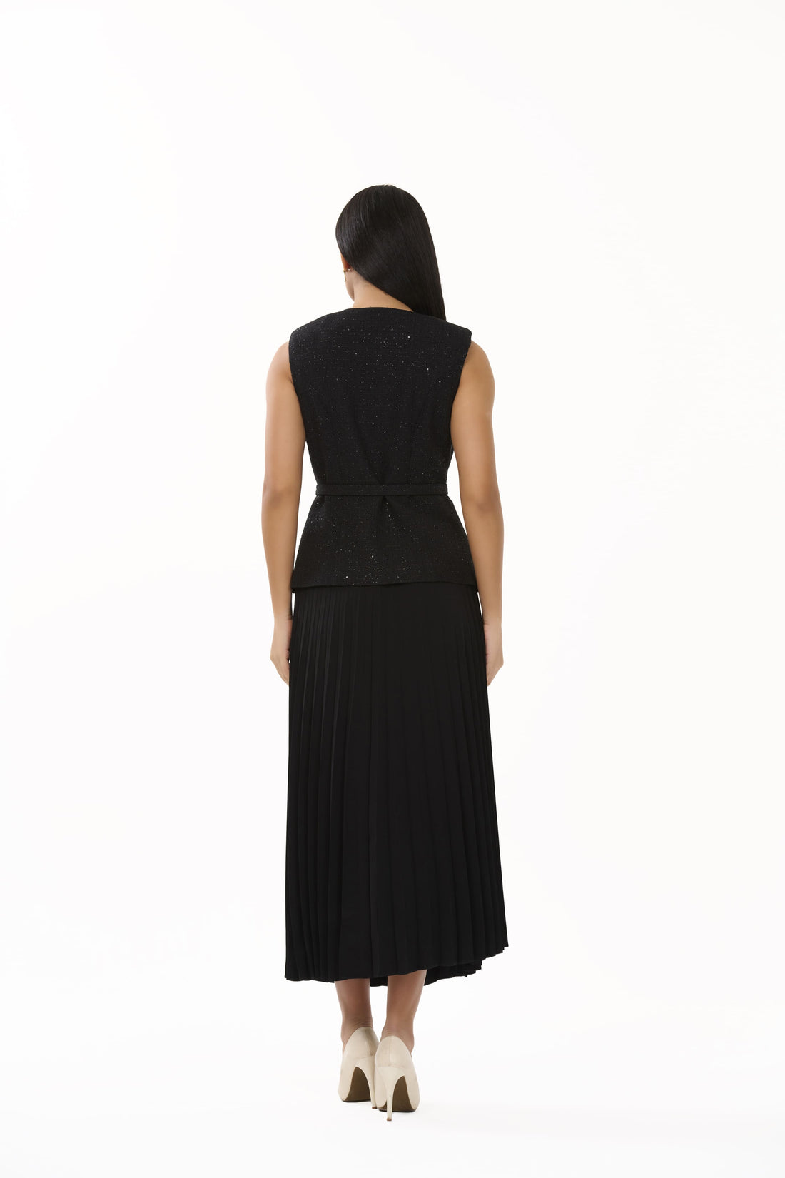 Isla – Black Pleated Midi Skirt - 105003