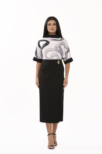 Eloise – Black Pleated Midi Skirt - 105009