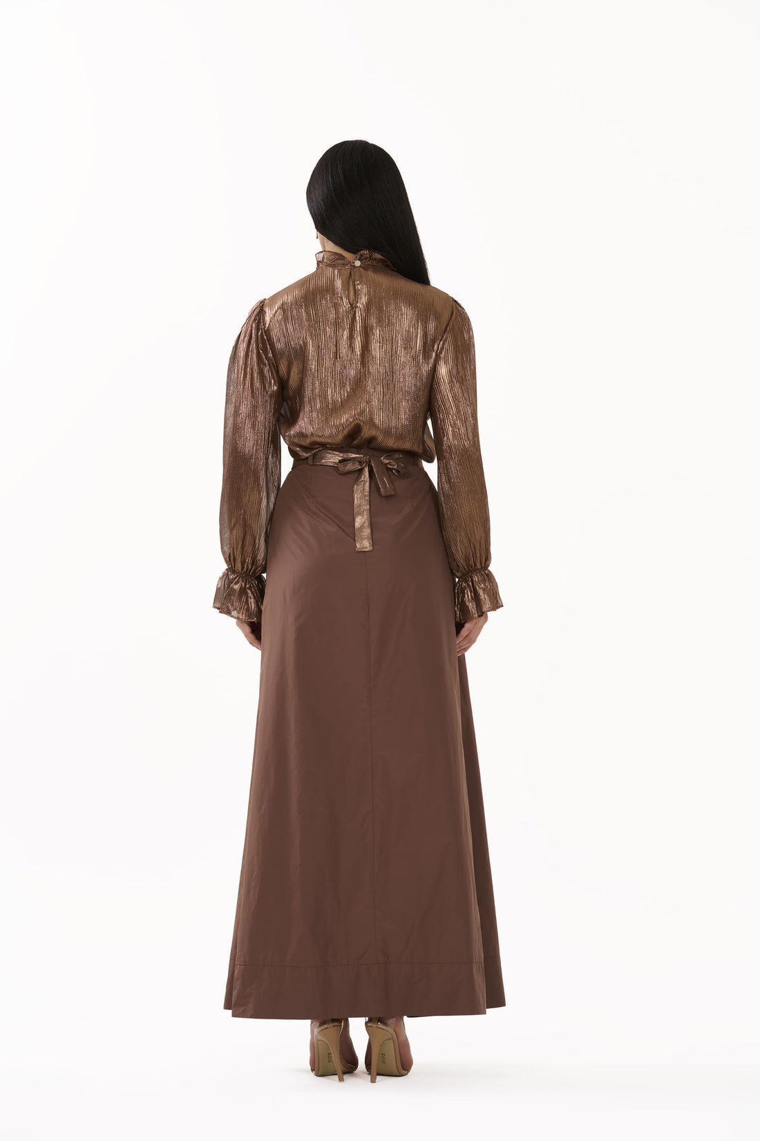 Nora – Brown Pleated Midi Skirt - 105010