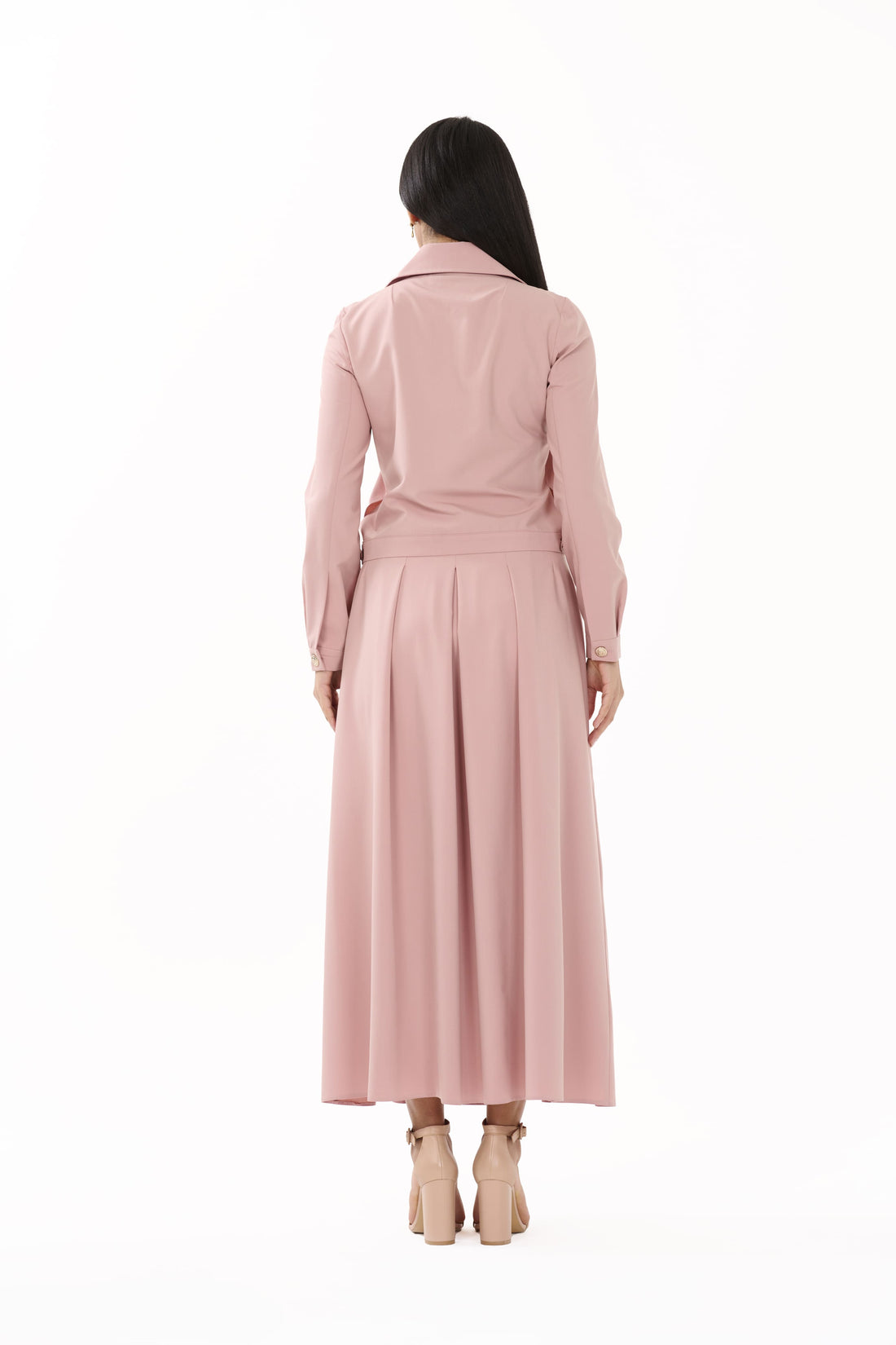 Serena – Pink Pleated Midi Skirt - 105012