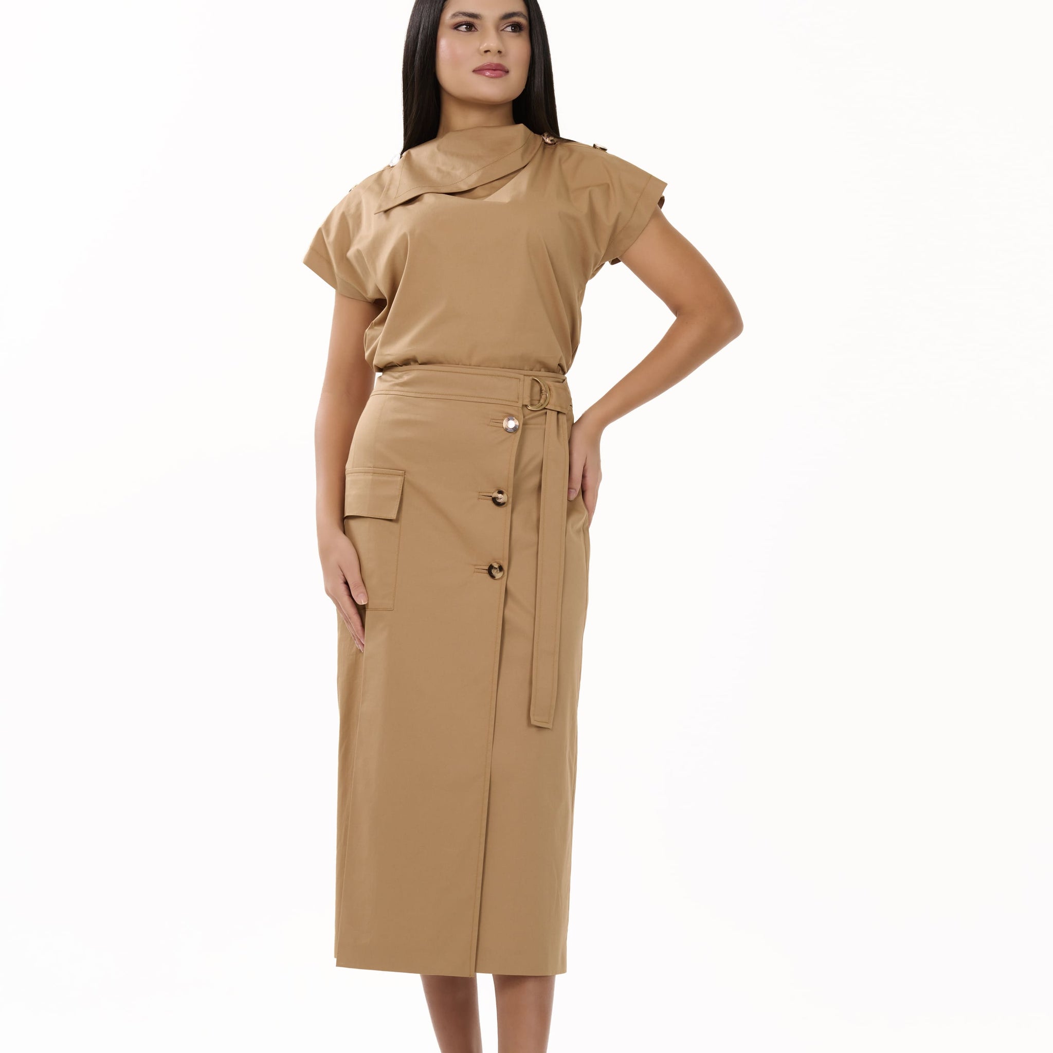 Lucia – Camel Long-Sleeve Blouse - 305003