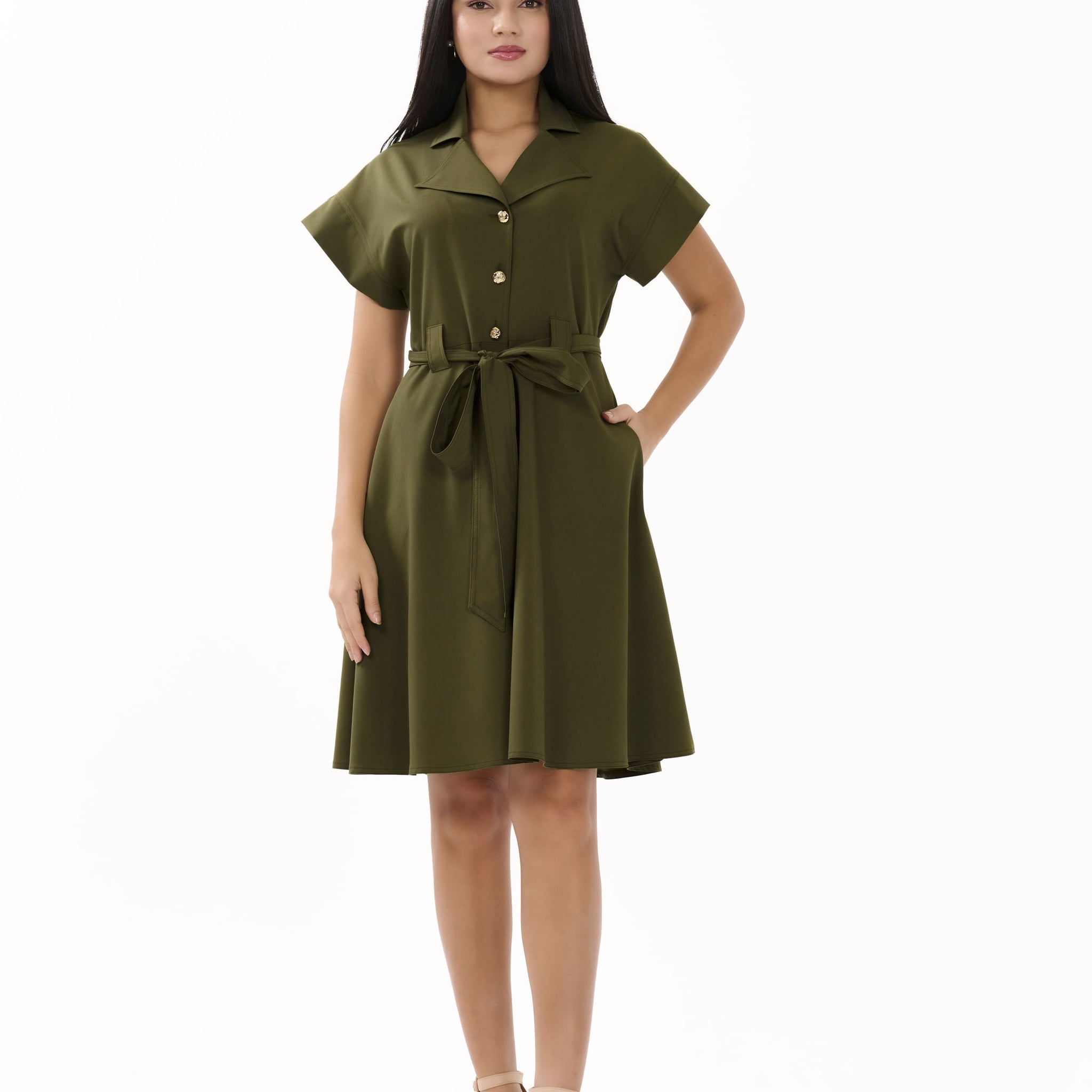 Colette – Green Buttoned Maxi Dress - 405013